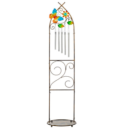 Garden Trellis with Plant Stands, 48” Metal Detachable Butterfly Plant Pot Trellis with Wind Chimes for Climbing Plants Outdoor Lawn Patio Porches Decor