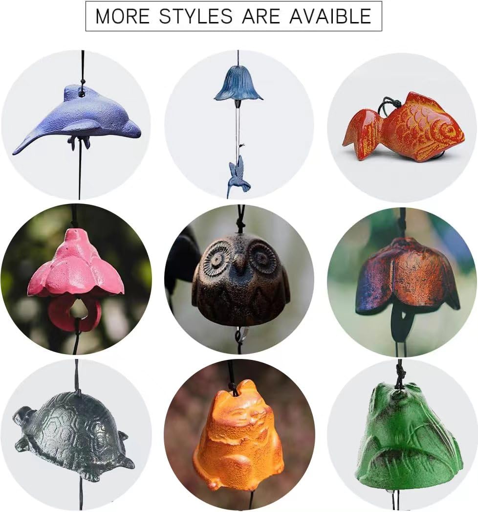 Oavand Set of 2, Japanese Bless Small Wind Chimes Outdoor, Iwachu Cast Iron Lucky Temple Wind Bell Memorial and Sympathy Wind Chimes for Outside Good Luck for Garden, Patio, Balcony (Goldfish and owl)