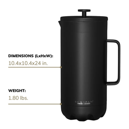 Scanpan TO GO French Press Coffee Maker 1.0L (Black) + 4 Vacuum Cups 250 mL (Black) - 18/8 Food Grade Stainless Steel - Scratch-Free Coating - Dishwasher Safe