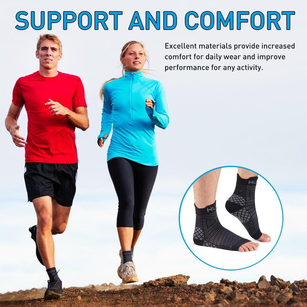 HUEGLO 4 Pairs Compression Socks For Women Men Neuropathy Plantar Fasciitis Socks Ankle Support Brace Breathable Anti-Slip Foot Support (Black, L)