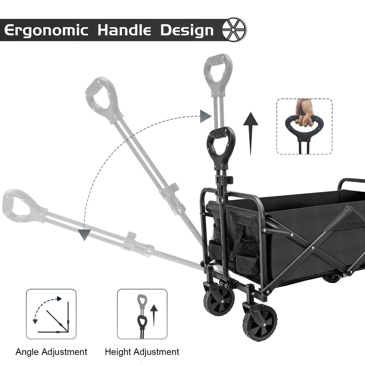 TWOCORN Collapsible Foldable Wagon, Heavy Duty with Wheels, Utility Folding Grocery Wagon for Outdoor Activities (Black)