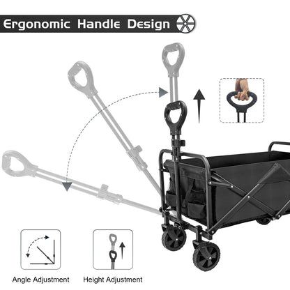 TWOCORN Collapsible Foldable Wagon, Heavy Duty with Wheels, Utility Folding Grocery Wagon for Outdoor Activities (Black)