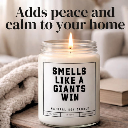 Smells Like a NY Giants Win Sports Candle - Scented Soy Wax Candle (8.0 oz) 50-60 Hour Burn Time, Cotton Wick, Frosted White Glass Jar (Vanilla)