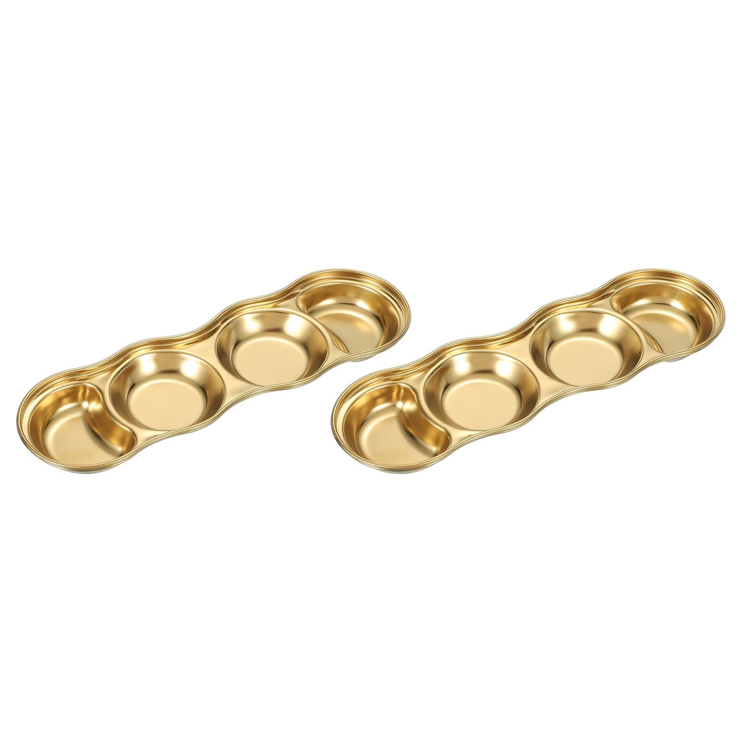 uxcell 3 Inch Mini Stainless Steel Sauce Dish, 2 Pcs Round Seasoning Bowls Appetizer Plates Condiment Bowl for Salad Side Dishes Sushi Dipping Ketchup, Gold/Silver 4-Compartment