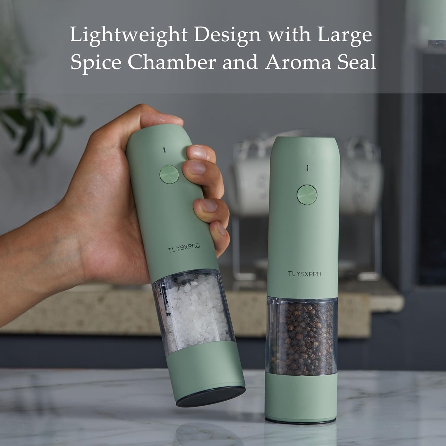 Electric Salt and Pepper Grinder, USB Rechargeable, Automatic Salt and Pepper Shaker, Adjustable Coarseness, Electric Pepper Mill, LED Light, Refillable, Kitchen Gadgets (Sage)
