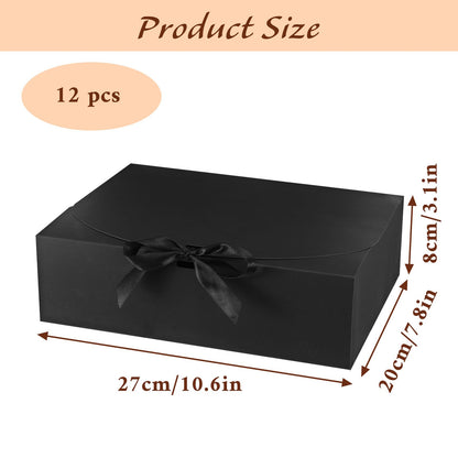 Xaajooio 12 Pack 10.6x7.8x3.1 Inch Black Gift Boxes with Lids, Bridesmaid Proposal Box, Luxury Gift Box with Ribbon for Wedding, Birthday, Christmas, Graduation, Party