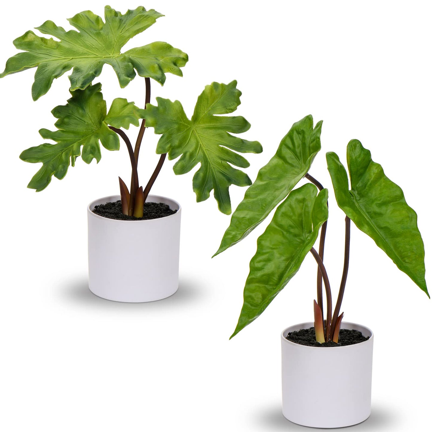 Hollyone Fake Plants Set of 2 Artificial Potted Plants Faux Plants Begonia Plants in White Pots Real Touch Leaves for Office Table Desk Shelf Bathroom Bedroom Greenery Decoration Home Indoor Decor
