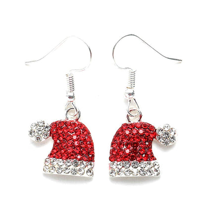Christmas Dangle Earrings Holiday Party Drop Earrings Enamel Crystal Santa Claus Bell Hat Earring Cute Costume Jewelry Women (Christmas hat earring)