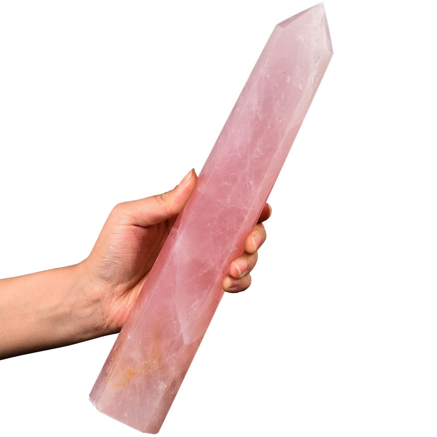 AMOYSTONE Extra Large Healing Crystal Obelisk Tower Rose Quartz Point Wand Crystal Decor Reiki Gifts for Bignners 1.7-2.2 LBS