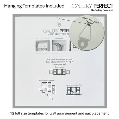 Gallery Perfect - 12-Piece White Square Photo Frame - Set with Hanging Template - Wall Gallery Kit - 16.5"x10.2"x16.7" - Square Wall Mount - Complete Set - Galley Wall - Picture Frame Set