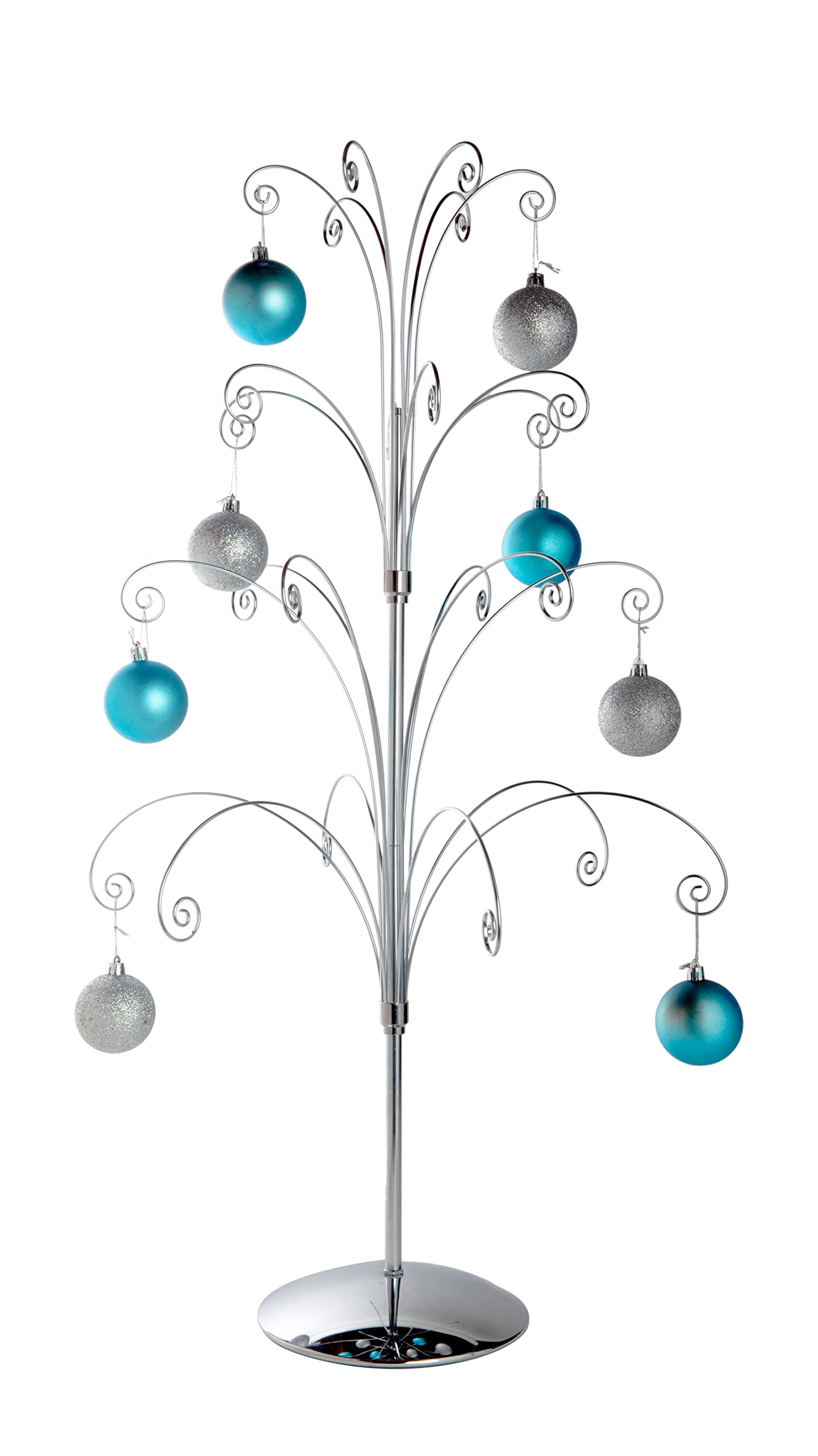 Creative Hobbies 36 Inch Tall Ornament Display Tree, Bright Silver Chrome Plated, Holds 24 Ornaments