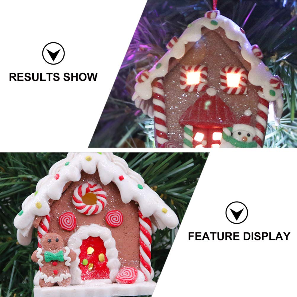 Toyvian 3 Pcs Gingerbread Houses: LED Christmas Village Houses with Rope, Soft Clay Dough Hanging Ornaments - Resin Santa Snowman Figures for Home Holiday Xmas Decor