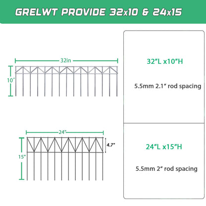 GRELWT 15 Pack 32" L x 10" H Animal Barrier Fence, No Dig Fence Patented Product, 5.5mm Galvanized Stakes with 2.1" Spacing, Anti Digging for Dogs Outdoor Yard Patio, Total 40Ft(L) X 10in(H) Silver
