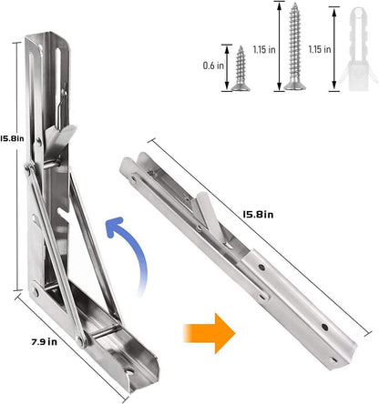 Folding Shelf Brackets - 24 Inch 2 Pcs Heavy Duty Metal Collapsible Triangle Shelf Bracket, DIY Wall Mounted Shelf Bracket, Space Saving for Bench Table