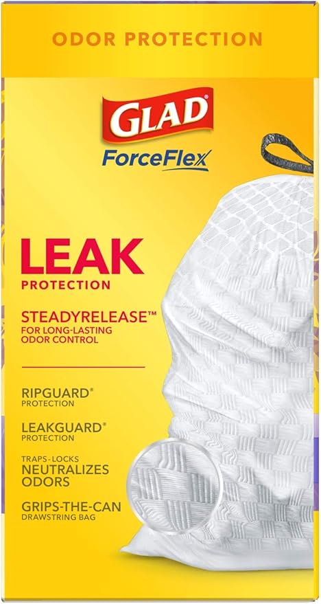 Glad ForceFlex Tall Kitchen Trash Bags, 13 Gallon, Gain Lavender