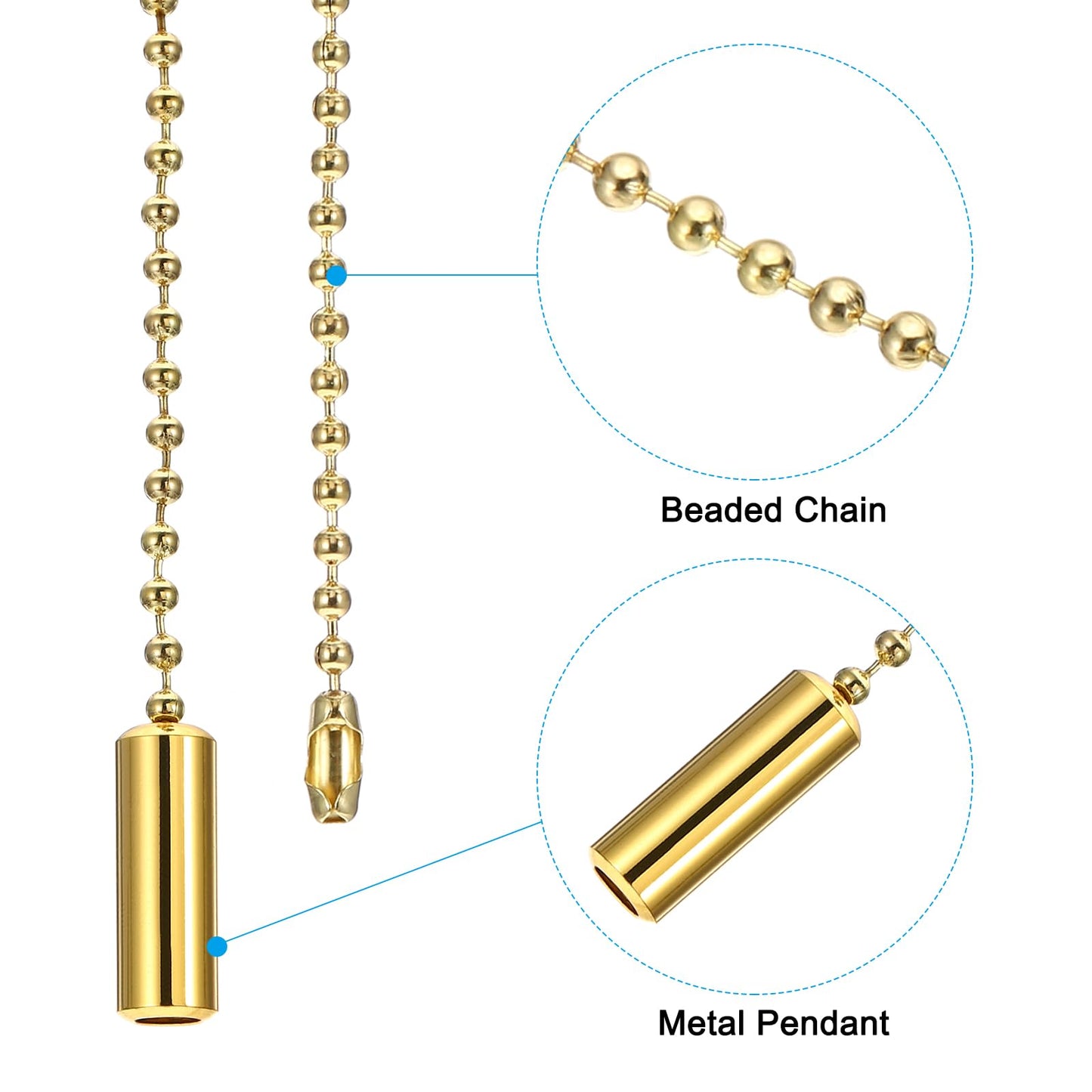 PATIKIL 1M 3.3ft Ceiling Fan Pull Chain, 4 Pcs Beaded Pulls Cord Extender Cylinder Pendant for Fan Light Chandelier Table Lamp Pulling Switch, Gold Tone