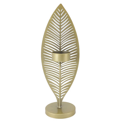 Iron Leaf Candle Holder, Minimalist Wrought Iron Candlestick Stand, Unique Leaf Shape Metal Candle Holder with Nordic Design for Dining Room Home Decor (Gold)