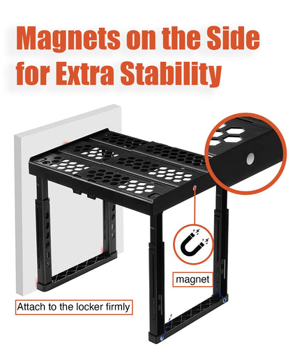 Piffny Locker Organizer Shelf, Adjustable Width and Height, Stackable, 2 Pack, Ideal Locker Shelf for School, Office, Gym Lockers, or Even Kitchen Cabinets & Under Sink Organization (Black)
