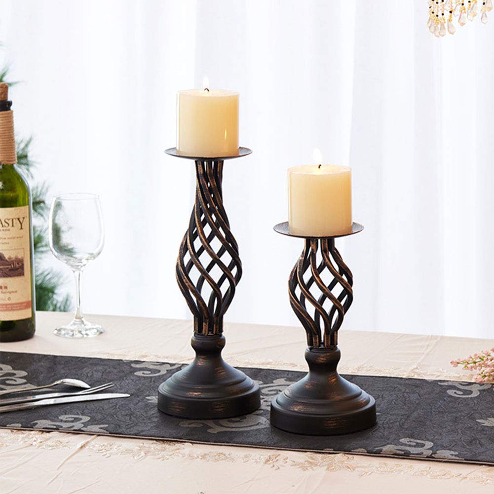 ZZKOKO Decorative Candle Holder Set of 2, Metal Pillar Romantic Candlesticks, Home Decor Candle Stand, 11.1", 8.1" High Candle Holders for Fireplace, Living or Dining Room Table, Gifts for Wedding