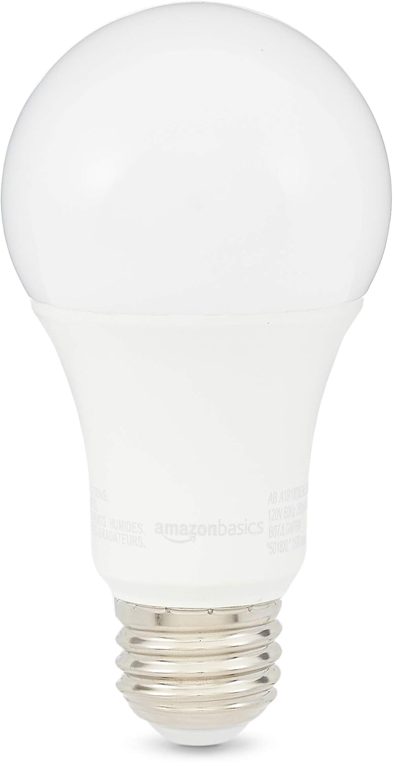 Amazon Basics A19 LED Light Bulbs 100 Watt Equivalent, Daylight White (5000K), Energy Efficient 15 W, Non-Dimmable, 10,000 Hour Lifetime, 6 count (Pack of 1)