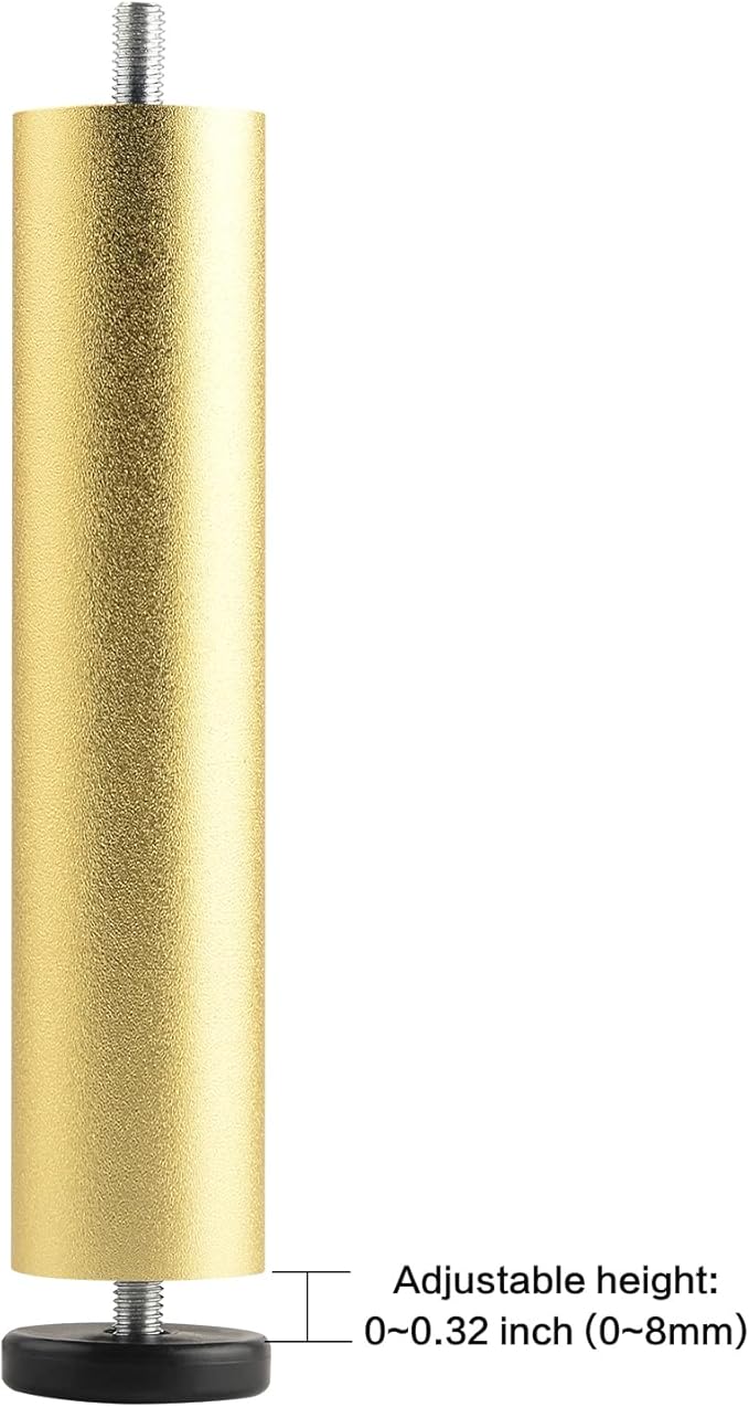 4 Pack 8 Inch Gold Furniture Legs Metal Adjustable Risers Cylinder Screw in M8