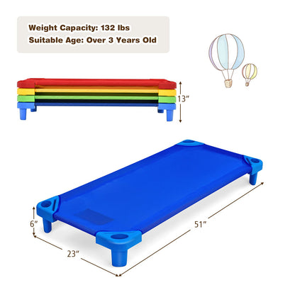 KOTEK Toddler Naptime Cot, Stackable Daycare Sleeping Cot for Kids, 51" L x 23" W, Ready-to-Assemble, Space-Saving Kids Nap Cots for Children Classroom Preschool (Set of 4, Multicolor)