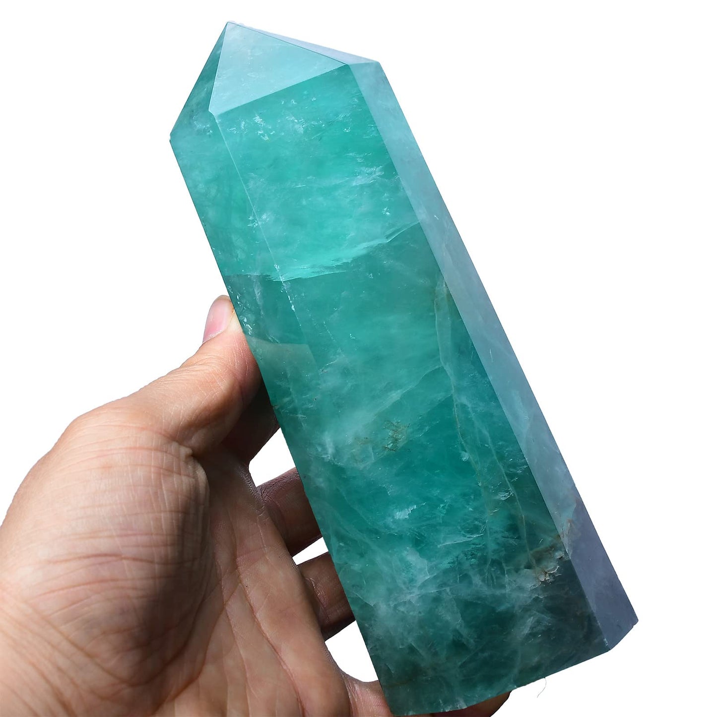 FZBHRO Large Green Fluorite Quartz Towers Crystal Point Obelisk 6 Faceted Healing Crystal Stone Wand for Beginer Meditation Gift 2.2-2.6 Pound