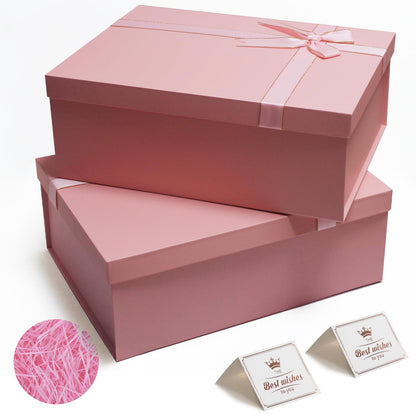 Pink Gift Box, 13"x10"x5" Large Gift Boxes, 2 Pack Foldable Gift Boxes with Lids for Presents, Versatile Empty Gift Box for Birthday, Anniversaries, Weddings, Any Occasion