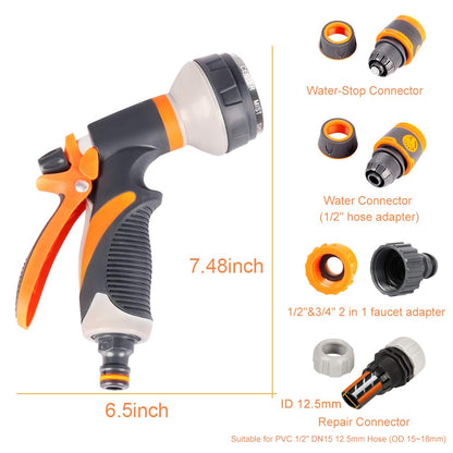 Onarway Garden Hose Spray Gun Set 8 Patterns High Pressure Nozzles, Anti-Slip Design, Perfect for Watering Plants Car Washing Shower Pet, 5PCS Garden Showers Set