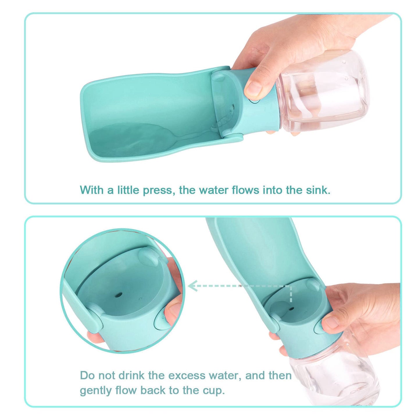 Canareen Portable Dog Water Bottle with Foldable Cup, Leak Proof Travel Water Bottle for Dogs & Cats, Foldable Dog Drinking Bottles for Walking, Hiking, Outdoor Activities (350ml, Green)