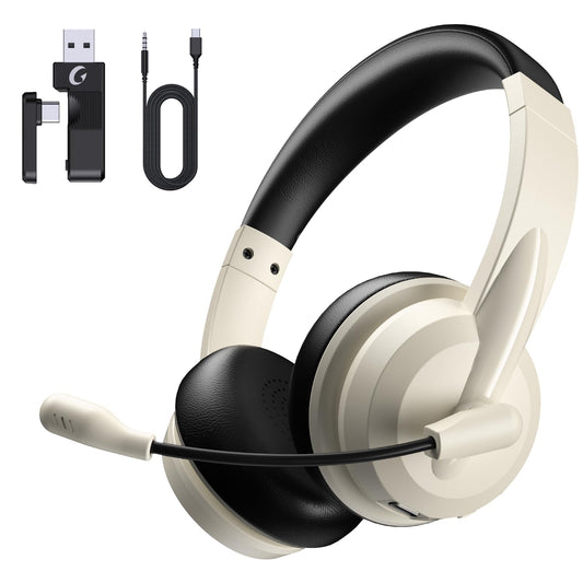 Wireless Headset with Mic for Work with AI Noise Cancelling Mic for Clear Calls, Bluetooth V5.3 Headphones with Microphone to USB A/C Dongle & Mic Mute for Computer Laptop PC iPhone (Apricot Black)