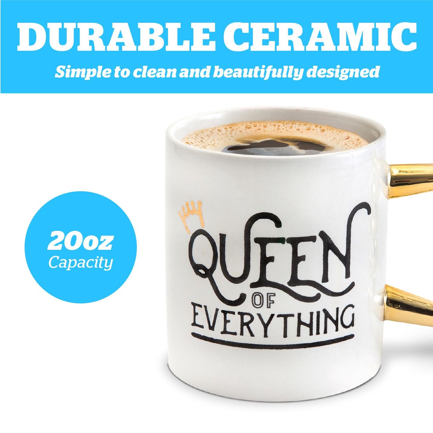 BigMouth Inc. Queen of Everything Coffee Mug 20oz Funny Coffee Cup for Women Novelty Gift for Friends and Coworkers Ceramic Mug for Home or Office