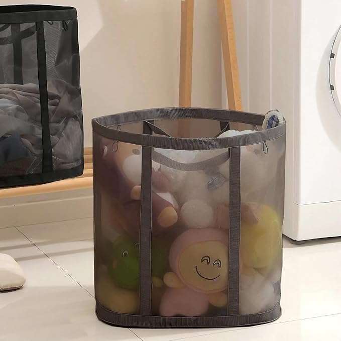 Mesh Bag with Handles, Collapsible Laundry Basket, Foldable Laundry Bag