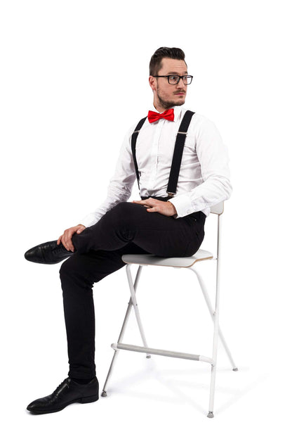 Decalen Mens Braces with Very Strong Metal Clips Wide 4 cm 1.5 inch Heavy Duty Suspenders One Size Fits All Men and Women Adjustable and Elastic X Form (Black 1)
