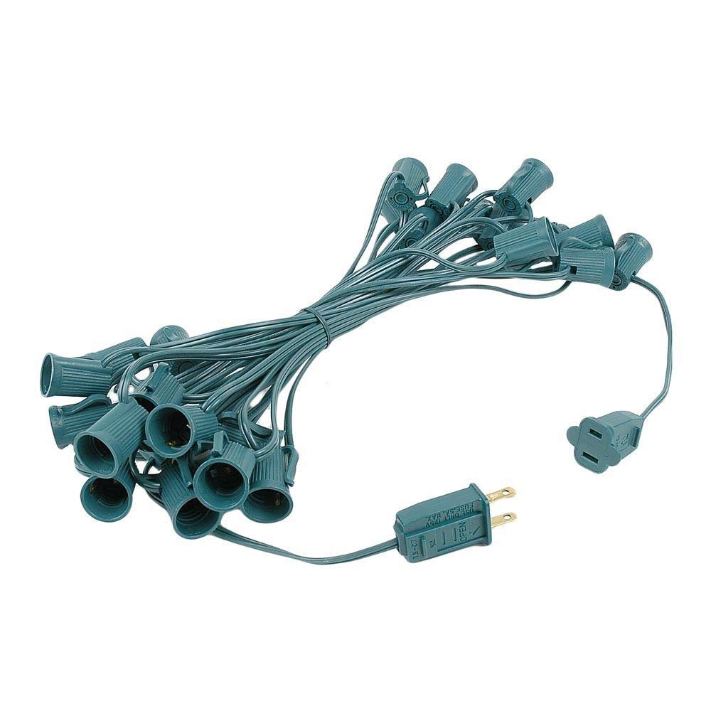 25 Foot C9 Multi Ceramic Christmas String Light Set - Opaque Bulbs - Roofline Light String - Green Wire