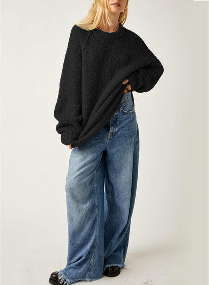 Beaully Women's Oversized Long Sleeve Crewneck Fuzzy Knit Warm Sweaters 2025 Fall Pullover Sweater Tops