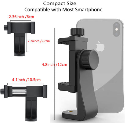EszkozTA Cell Phone Tripod Mount Adapter, Universal Phone Holder Adjustable Clamp, 360 Degree Rotatable Bracket 1/4" Screw Clip for iPhone, Samsumg, Selfie Stick, Monopod (Black-1 Pack)