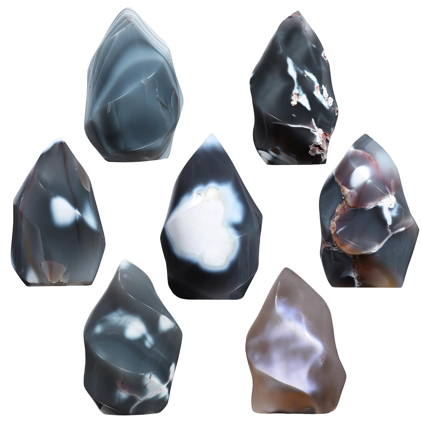 mookaitedecor Natural Orca Agate Crystal Flame Tower Standing Torch Point Flame Shaped Stone Towers Obelisk Reiki Energy Meditation Home Decor, 1.32-1.76 LB