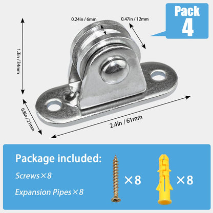 Small Pulley Block Silent Pulley Wheel Heavy Duty Fixed Pullies Loading 176 lb for Cord Material Handling Moving and DIY Project Wall Ceiling Mount Pulleys (4 Pack)