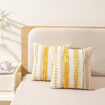 Boho Throw Pillow Covers 18x18 Set of 2 Farmhouse Decorative Cushion Case Striped Square Pillows Cover Chenille Pillow Cases Accent Neutral Pillowcase for Sofa Couch Bed,Sky Blue