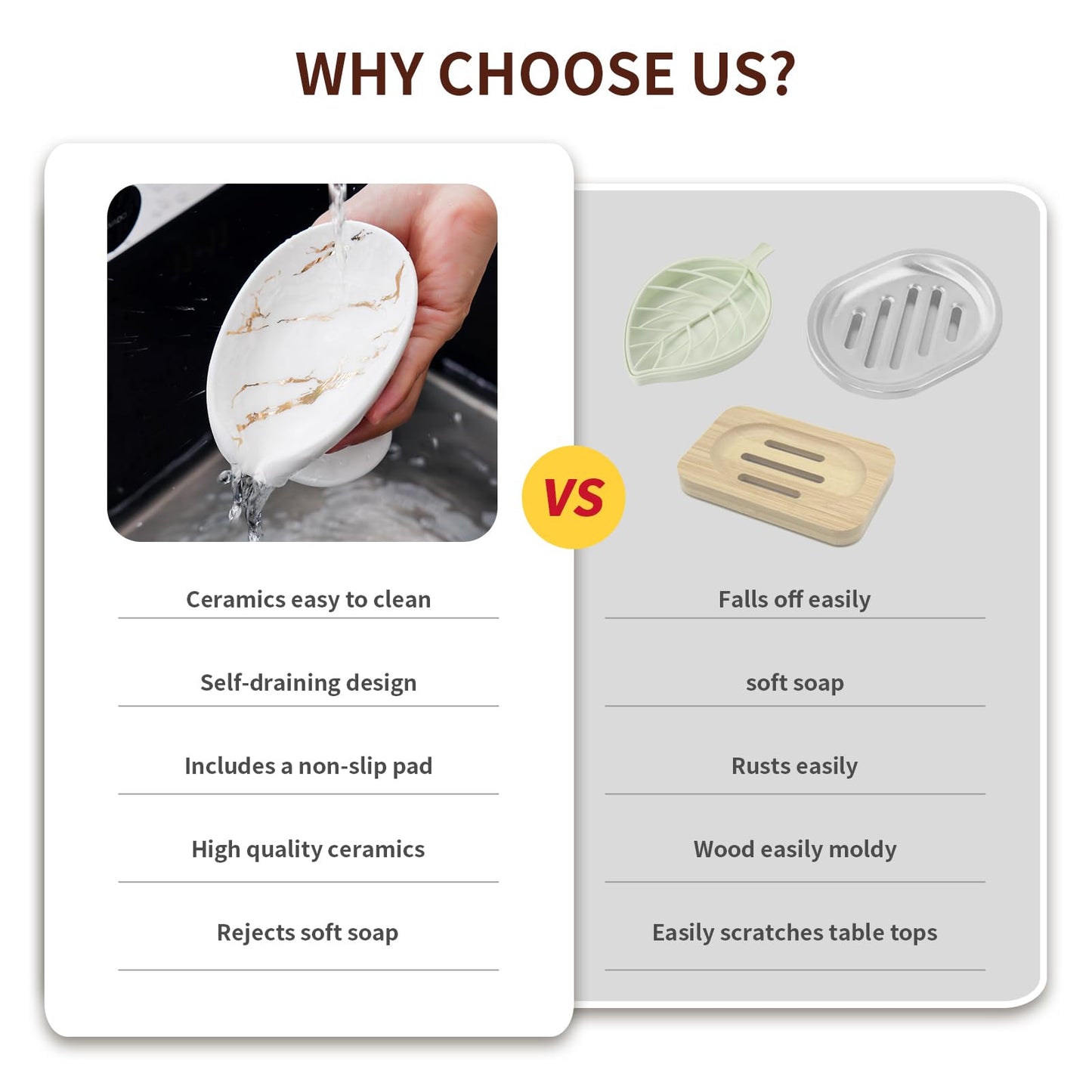 Agyiuns Soap Dish, Soap Holder Self Draining Leaf Shape Soap Dishes，White and Gold Marble Pattern Ceramic Draining Soap Tray for Shower, Bathroom Sink, Kitchen (Small Size-Marble White, 1)