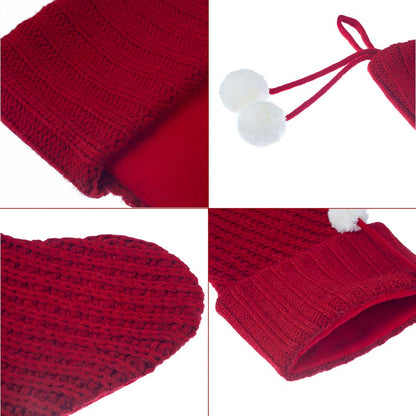 S-DEAL Red Knitted Christmas Stocking 21 Inches Mantel Decoration Double Layers with Pompom Gift Holder for Party Family Holiday Xmas