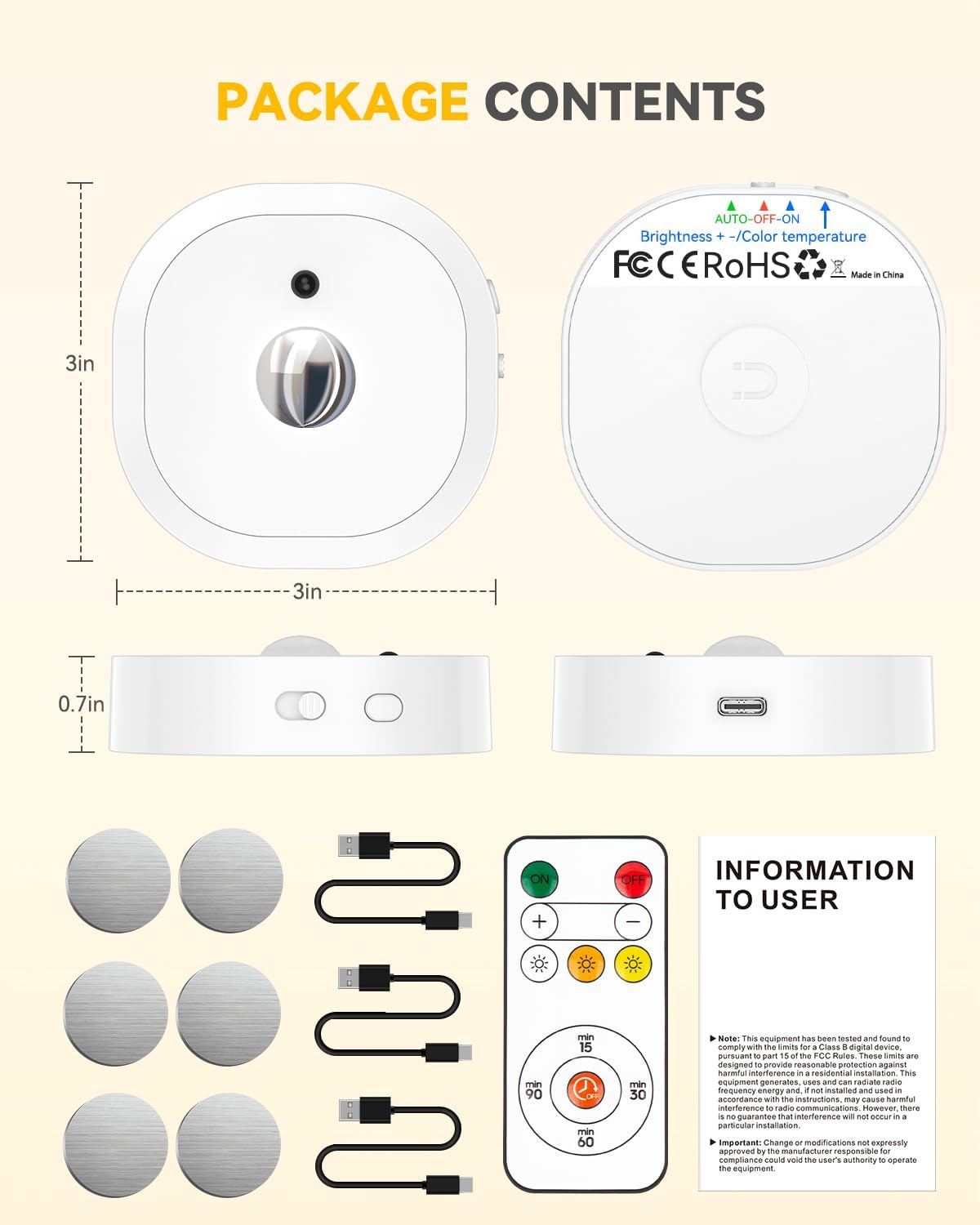 Under Cabinet Lighting, 1500mAh Rechargeable Puck Lights with Remote,13 RGB Colors, Magnetic Stick on Light, Dimmable Wireless Tap Light for Kitchen, Shelf, Pantry(White 6 Pack)