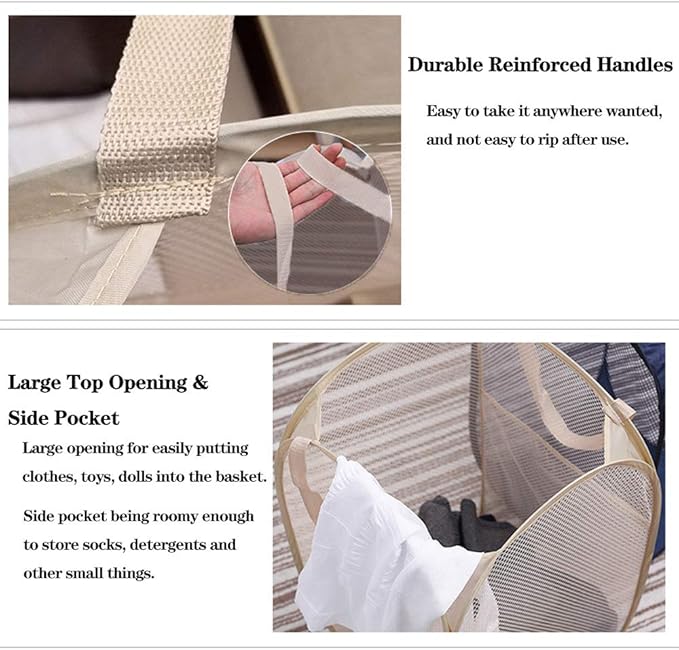 Mesh Popup Laundry Hamper, Foldable Laundry Basket Clothes Hamper
