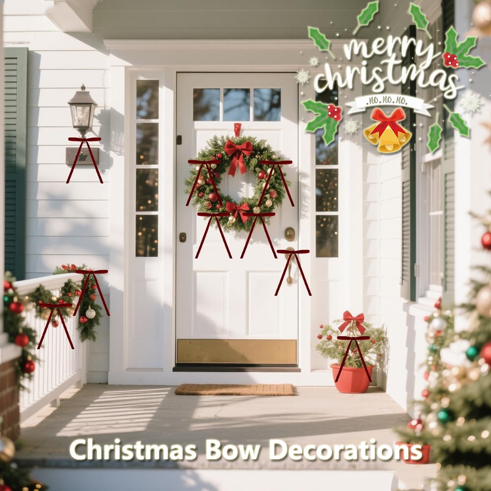 26 Pcs Velvet Christmas Tree Bows Ornaments, 5x7 Inch, 3/8" Wide, Craft Ribbon Bows for Garland Wreath Indoor Outdoor Xmas Decorations, Burgundy