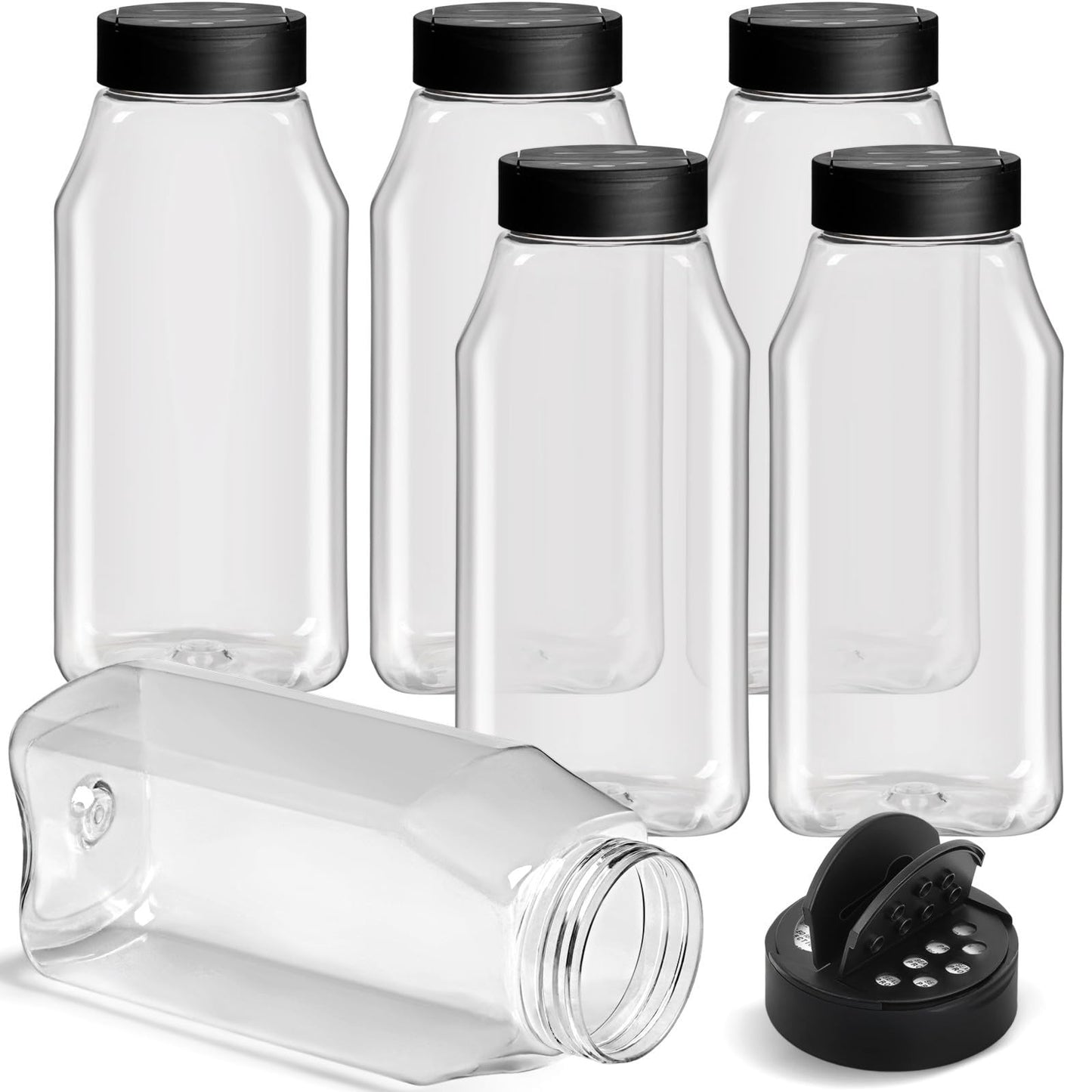 TUZAZO 32 Oz Spice Bottles Plastic Seasoning Containers, 6 PACK Large Plastic Spice Jars with Shaker Lids Empty for Spice & Herbs, BPA Free | Heavy Duty | Wide Mouth | Dual Flaps