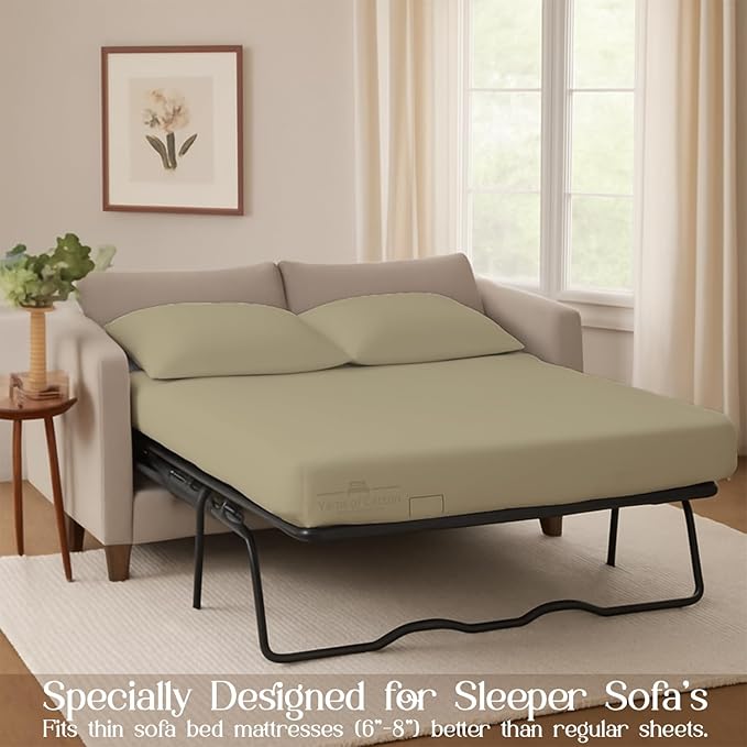 Sleeper Sofa Bed Sheet, 100% Cotton 400 Thread Count, 4 Piece Set, Deep Pocket