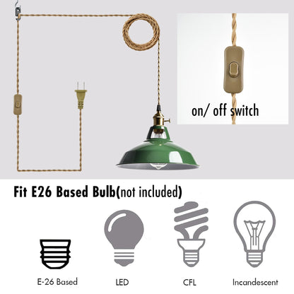 YUBOLE Modern Green Plug-in Pendant Light,Macarons Kitchen Hanging Swag Lighting, Metal Barn Shade with On-Off Switch Plug Cord Light for Bedroom Foyer Dining Bar