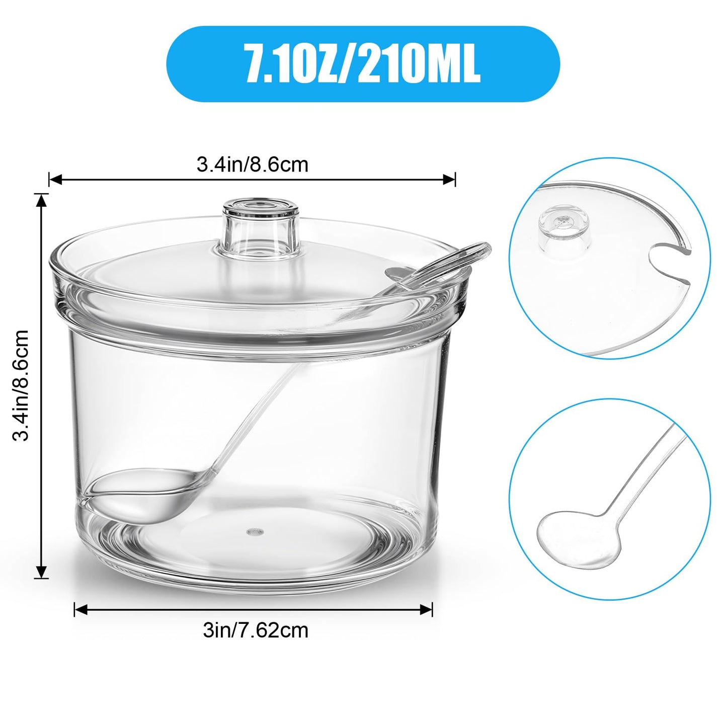 Dimeho 8 Pcs Clear Sugar Bowls Acrylic Salt Storage Jar with Lid and Spoon Organizer Condiment Holder Bottle Case for Kitchen Tea Spices Seasoning Restaurants Cocoa Bar