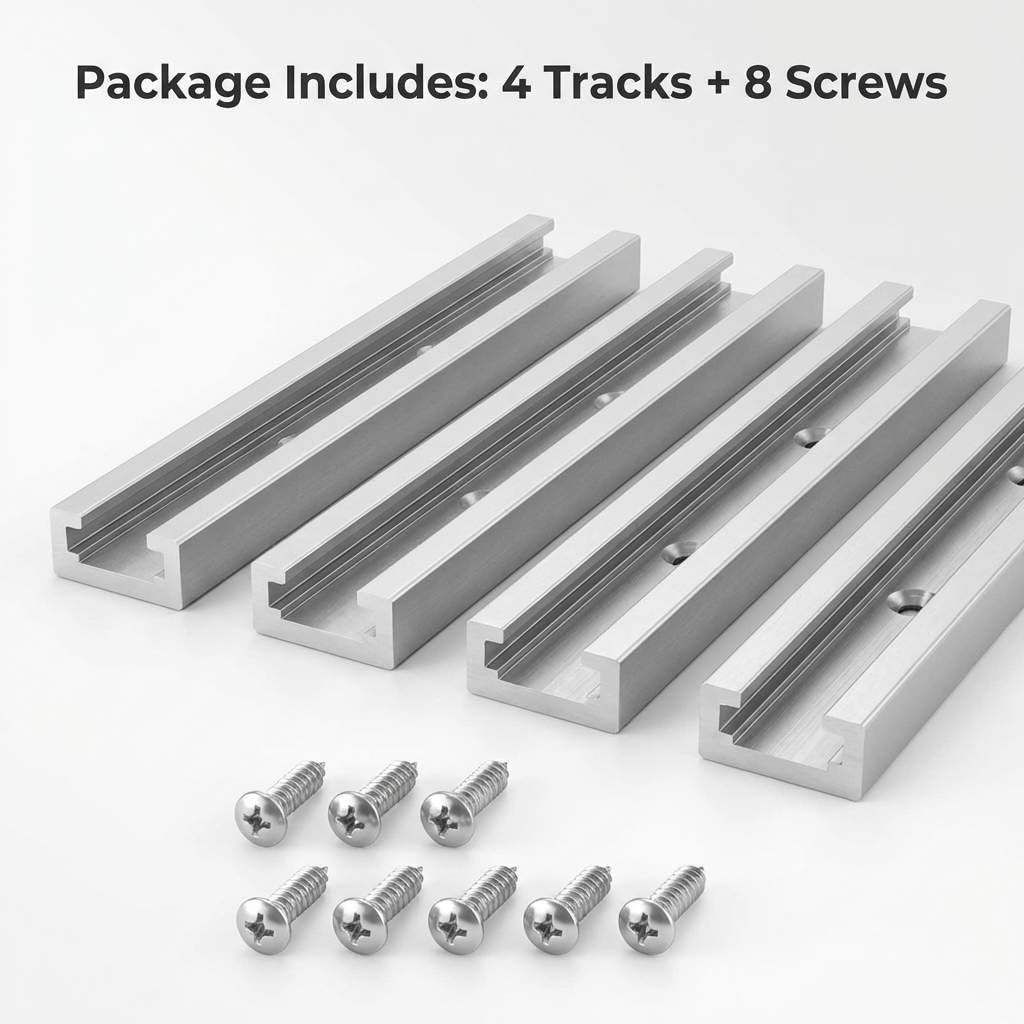 QWORK 12" T-Track, 4 Pack Aluminum Double Track with Mounting Holes for Woodworking